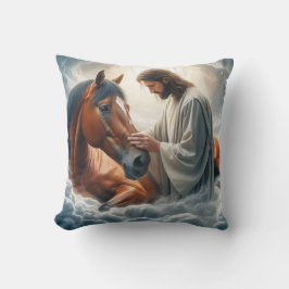 イエスと馬との哀れみの静かな光景 クッション