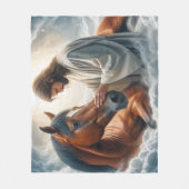 イエスと馬との哀れみの静かな光景 フリースブランケット (正面)