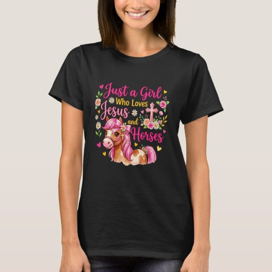 イエスと馬を愛するただの女の子 キリスト教 馬好き Tシャツ (正面)
