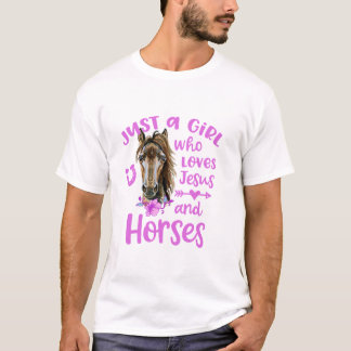 イエスと馬を愛するただの女の子 馬好きガール Tシャツ