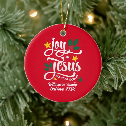 イエスに喜び 家族の名前のクリスマス セラミックオーナメント (ツリー)