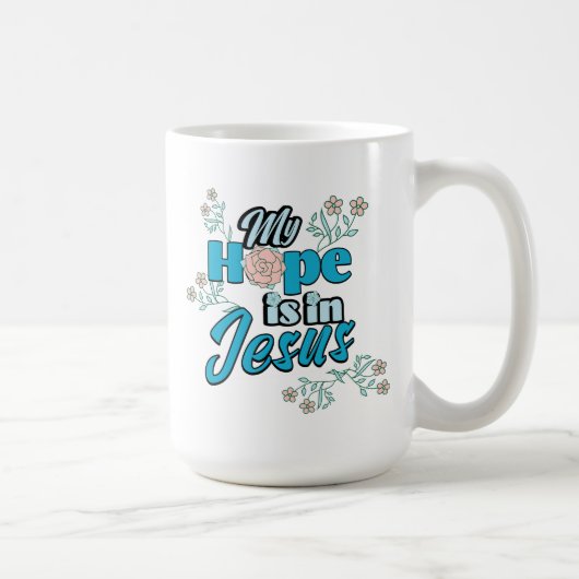 イエスに希望を託して ピンクの花柄 コーヒーマグカップ (右)