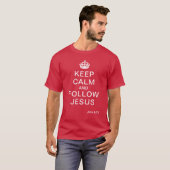 イエスに従いしるし赤い文字のクリスチャングッズ Tシャツ (正面フル)