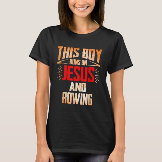 イエスに走ついてクリスマスの贈り物を漕ぐ少年 Tシャツ (正面)