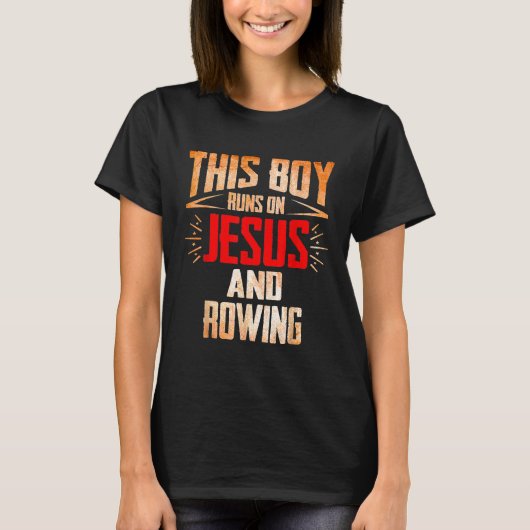 イエスに走ついてクリスマスの贈り物を漕ぐ少年 Tシャツ (正面)