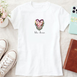 イエスのように愛する フラワーハート キリスト教 Tシャツ