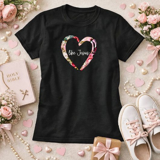 イエスのように愛する フラワーハート 女性用クリスチャンTシャツ Tシャツ