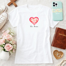 イエスのように愛する フローラル 赤いハート キリスト教 Tシャツ