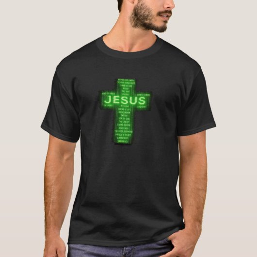 イエスのキリスト教の名前 十字架 印象的なデジタル風 Tシャツ (正面)