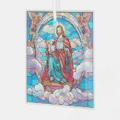 イエスのステンドグラスが玉座に横たわっている ガラスオーナメント (正面左)