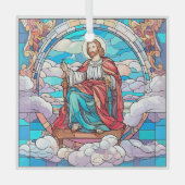 イエスのステンドグラスが玉座に横たわっている ガラスオーナメント (正面)