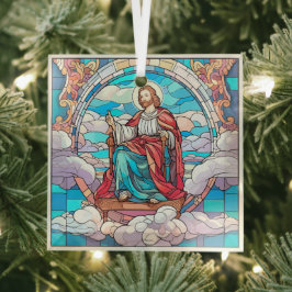 イエスのステンドグラスが玉座に横たわっている ガラスオーナメント