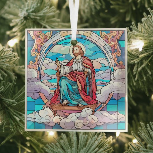 イエスのステンドグラスが玉座に横たわっている ガラスオーナメント (インサイチュ)