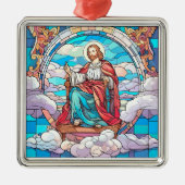 イエスのステンドグラスが玉座に横たわっている メタルオーナメント (正面)