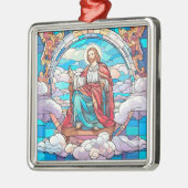 イエスのステンドグラスが玉座に横たわっている メタルオーナメント (左)