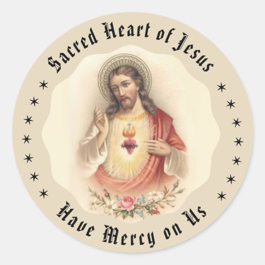 イエスのヴィンテージハートとフローラバラ ラウンドシール (正面)