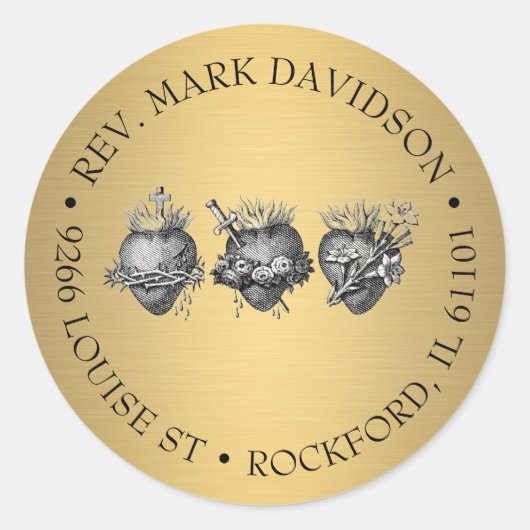 イエスの三つのハート，マリア，ヨセフの住所 ラウンドシール (正面)