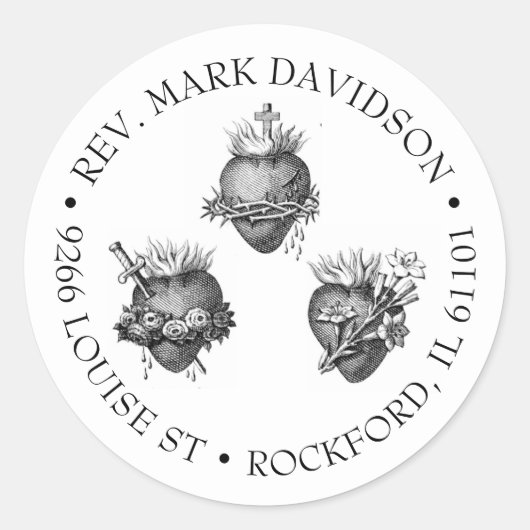 イエスの三つのハート，マリア，ヨセフの住所 ラウンドシール (正面)