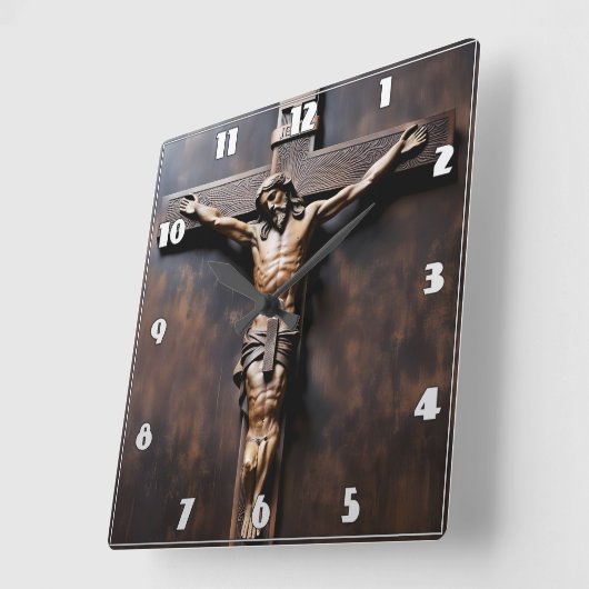 イエスの十字架上の十字架刑 スクエア壁時計 (傾斜)