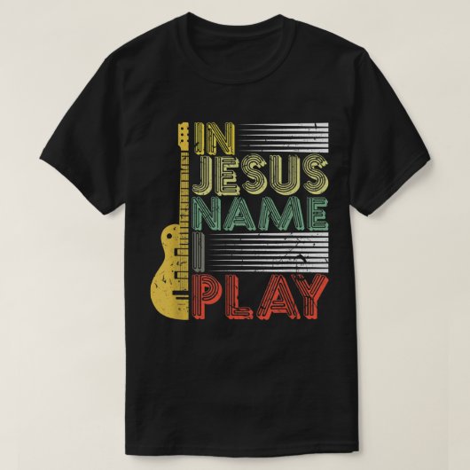 イエスの名においてギターを弾く キリスト教音楽好き Tシャツ (デザイン正面)