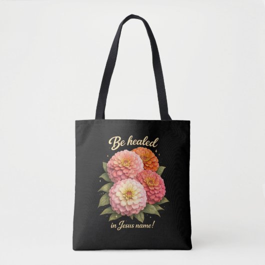 イエスの名による癒し キリスト教のジニアの花 トートバッグ (正面)
