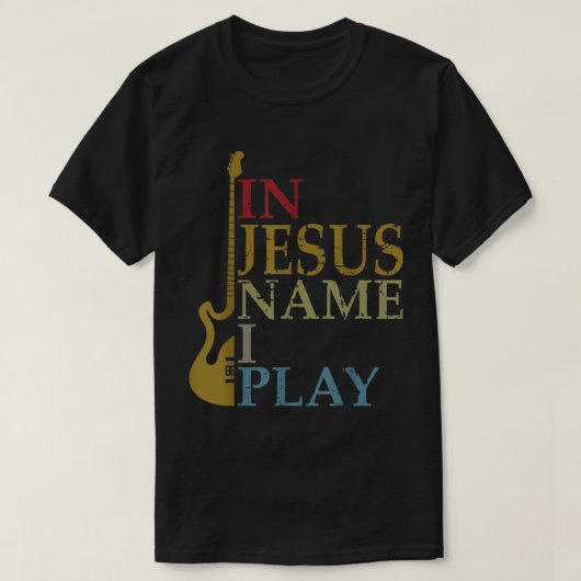 イエスの名のもとにギターを弾く Tシャツ (デザイン正面)