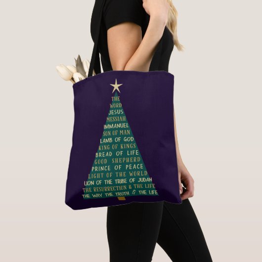 イエスの名のクリスマスツリー トートバッグ (クローズアップ)