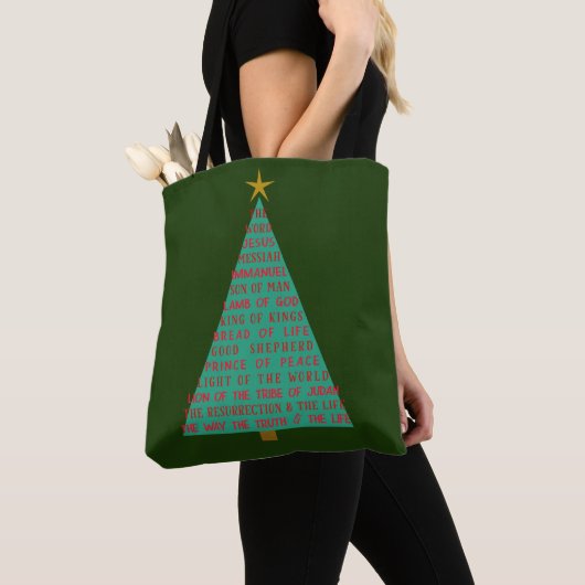 イエスの名前のクリスマスツリー トートバッグ (クローズアップ)