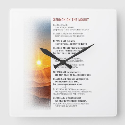 イエスの山の説教 – Matthew 5 スクエア壁時計 (正面)