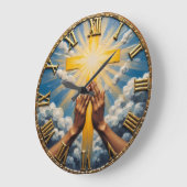 イエスの祈りの手　太陽のバースト ラージ壁時計 (傾斜)