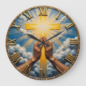 イエスの祈りの手　太陽のバースト ラージ壁時計 (正面)