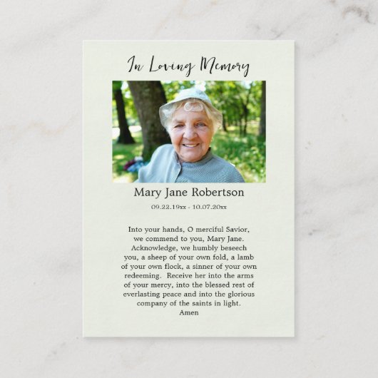 イエスの聖なるハートの葬儀祈りの言葉カード プレイスカード (裏面)