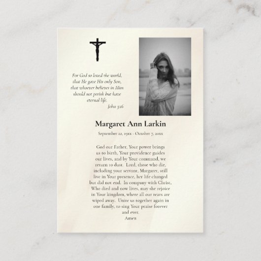 イエスの聖なるハートの葬儀祈りの言葉カード プレイスカード (裏面)