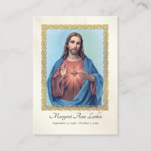 イエスの聖なるハートの葬儀祈りの言葉カード プレイスカード (正面)