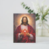 イエスの聖なるハート油絵 ポストカード (スタンド正面)