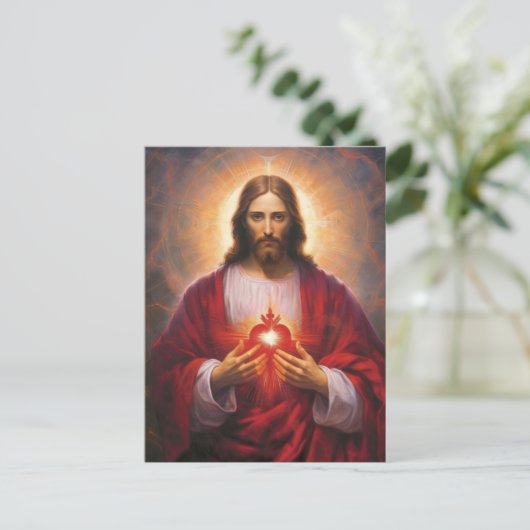 イエスの聖なるハート油絵 ポストカード (スタンド正面)