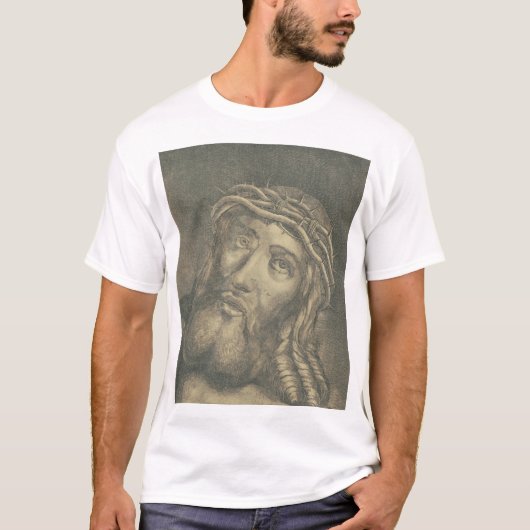 イエスの聖顔モノクロームアート Tシャツ (正面)