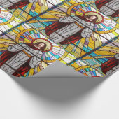 イエスの腕が彼の後カラフルろにステンドグラスを開く ラッピングペーパー (角)