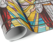 イエスの腕が彼の後カラフルろにステンドグラスを開く ラッピングペーパー (ロールコーナー)