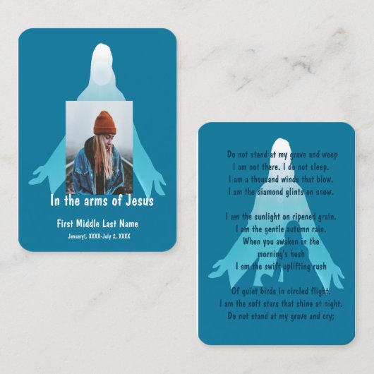 イエスの腕の中の記念ポケットの形見 名刺 (正面/裏面)