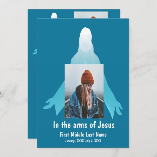 イエスの腕の中の追悼式招待状 招待状 (正面/裏面)
