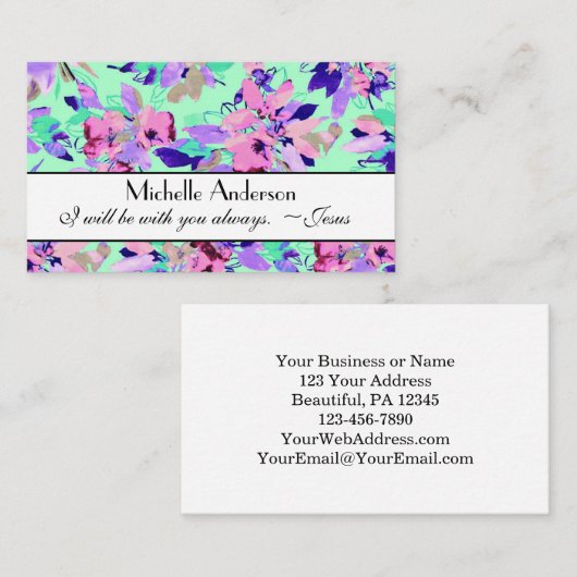 イエスの言葉、私はいつもあなたと一緒にいる、フローラ 名刺 (正面/裏面)