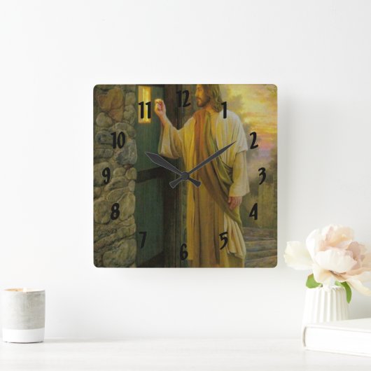 イエスはあなたのドア6aをノックする スクエア壁時計 (ホーム)