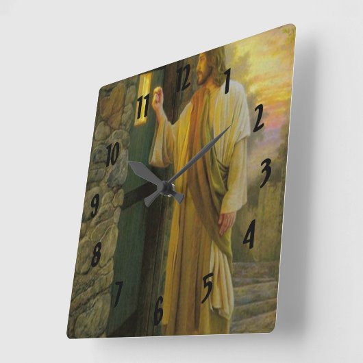 イエスはあなたのドア6aをノックする スクエア壁時計 (傾斜)