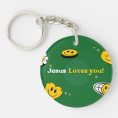 "イエスはあなたを愛している"教会の信者のための緑のスマイリー キーホルダー (正面)