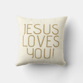 イエスはあなたを愛している |黄金のオフホワイトとトープ クッション (裏面)