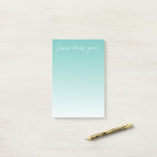 イエスはあなたを愛してる! |ティール(緑がかった色)グラデーション緑 ポストイット (デスク上)