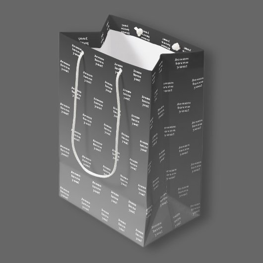 イエスはあなたを愛してる！ |白黒グラデーション ミディアムペーパーバッグ