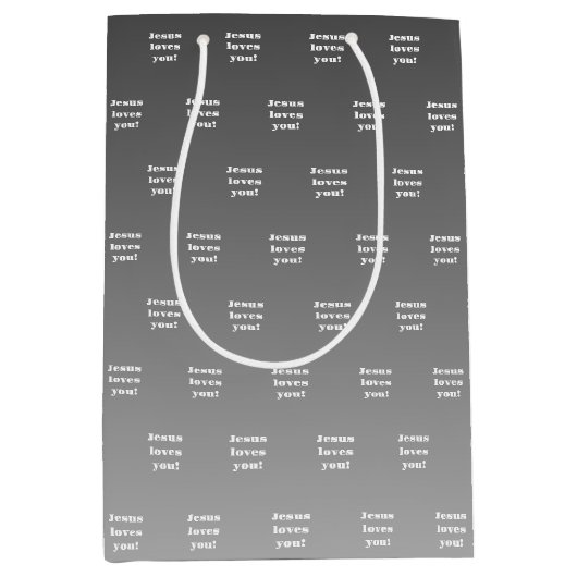 イエスはあなたを愛してる！ |白黒グラデーション ミディアムペーパーバッグ (正面)