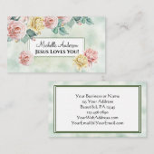 イエスはあなたを愛してる！美しいピンクのバラ、フローラ 名刺 (正面/裏面)